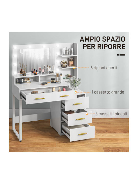 Wooden Makeup Dressing Table White with Mirror 100x40x138cm