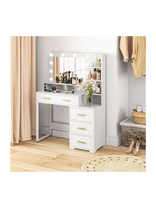 Wooden Makeup Dressing Table White with Mirror 100x40x138cm