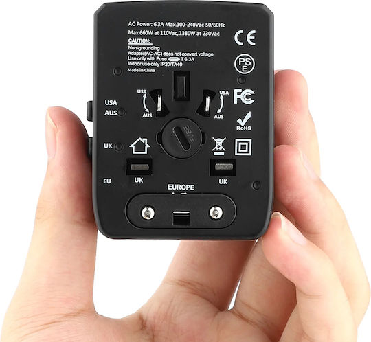 Techsuit Steckdosenadapter in Universal mit 4 USB-Steckdosen