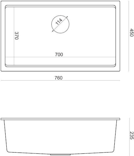 Quadron Drop-In Sink Synthetic Granite W76xD44cm Black