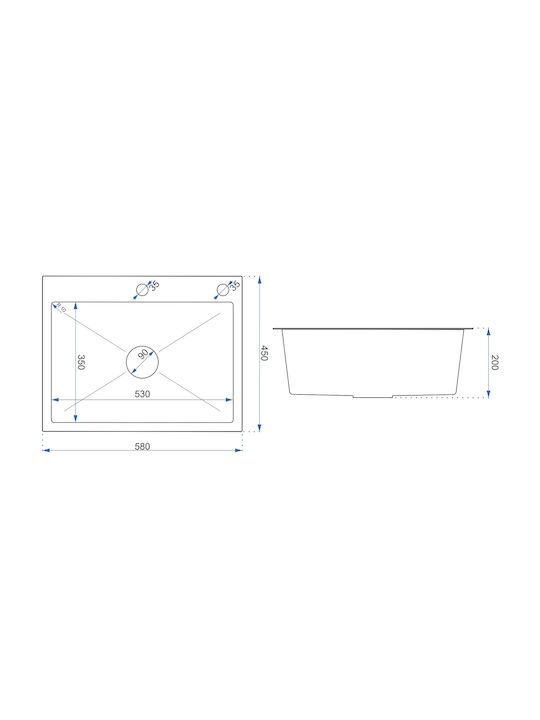 Quadron Ένθετος Νεροχύτης Inox Μ58xΠ45cm Μαύρος