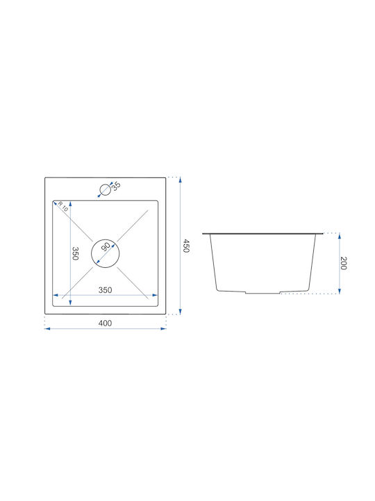 Quadron Drop-In Sink Inox W40xD45cm Black
