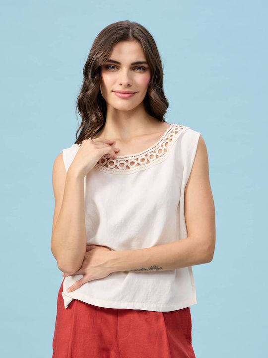 Passager Women's Summer Blouse Linen White