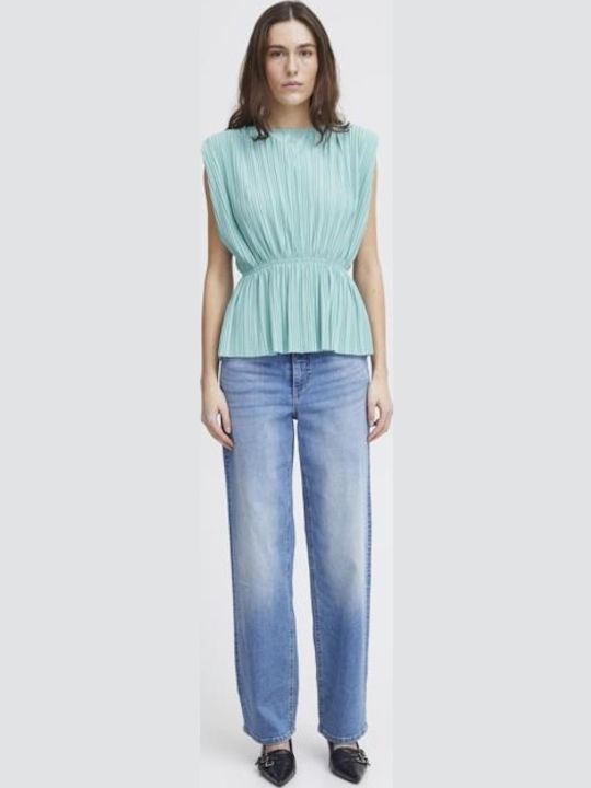 Damen Bluse Ärmellos Nile Blau