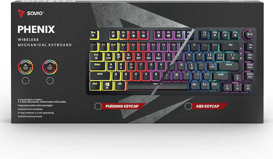 Savio Phenix ABS Ασύρματο Gaming Μηχανικό Πληκτρολόγιο 75% με Gateron Yellow Pro διακόπτες και RGB φωτισμό (Αγγλικό US)