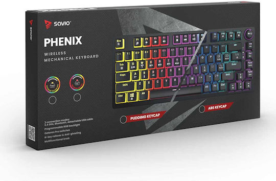 Savio Phenix ABS Ασύρματο Gaming Μηχανικό Πληκτρολόγιο 75% με Gateron Yellow Pro διακόπτες και RGB φωτισμό (Αγγλικό US)