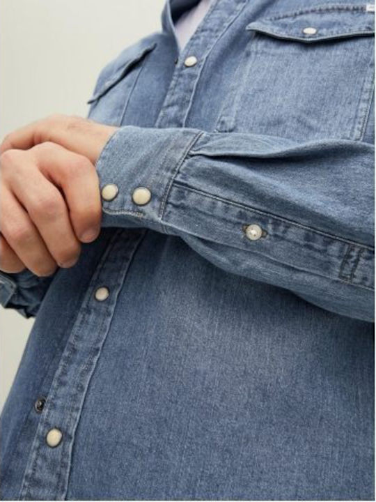 Cu mânecă lungă Denim Cămașă în Linie ingusta Albastru