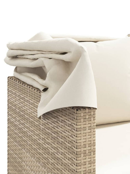 Dreifach Garten- und Pool-Liegestuhl Rattan mit Kissen & Sonnenschutz Beige mit Tisch