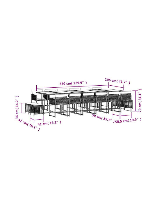 Garden & Outdoor Furniture Sets Dining Room Set 17 Pieces Black with Pillows