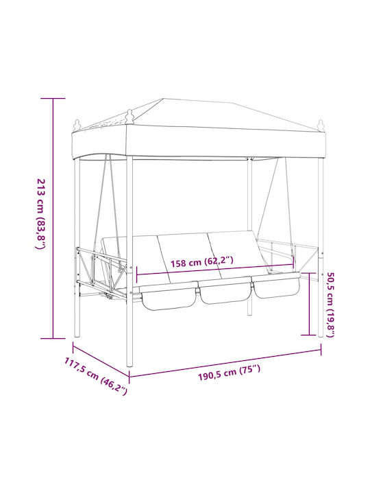 Garten & Veranda Schaukel mit Basis und Kissen 3 Sitze Metallisch Braun L190.5xB117.5xH213cm