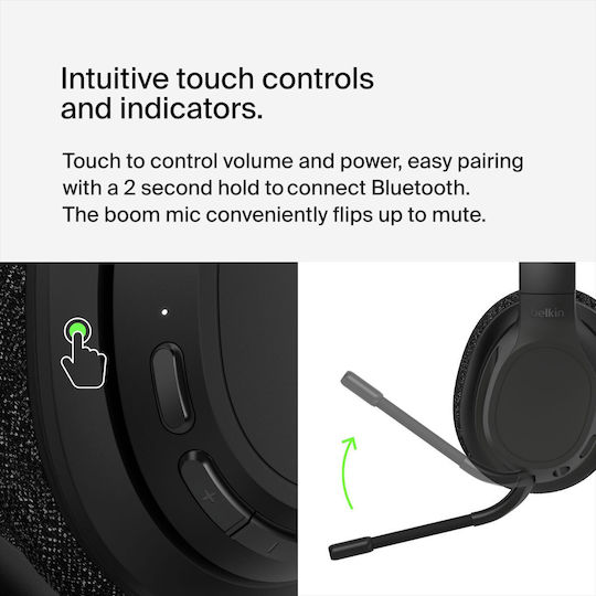 Belkin Wireless On Ear Multimedia Headphone with Microphone Bluetooth AUD005BTBLK