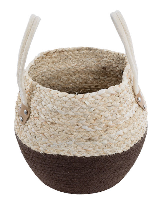 GloboStar Carolina Übertopf Rattan Beige mit Gestell 27x27x26εκ.