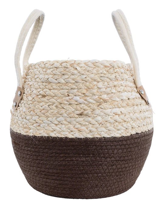 GloboStar Carolina Übertopf Rattan Beige mit Gestell 27x27x26εκ.
