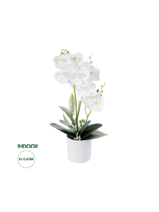 Globostar Grădină Artificială Orhidee Albă 21076 Plantă Decorativă Orhidee Albă H45cm