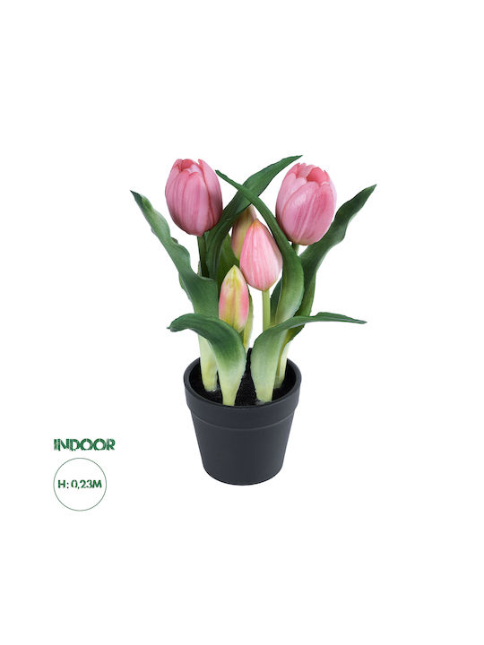 Globostar? Artificial Garden Pink Tulip 21092 Decorative Plant Pink Tulip H23cm