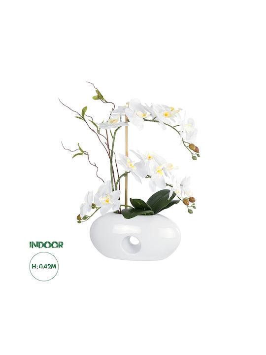 Globostar Künstliche Garten Weiße Orchidee 21125 Dekorative Pflanze Weiße Orchidee H42cm