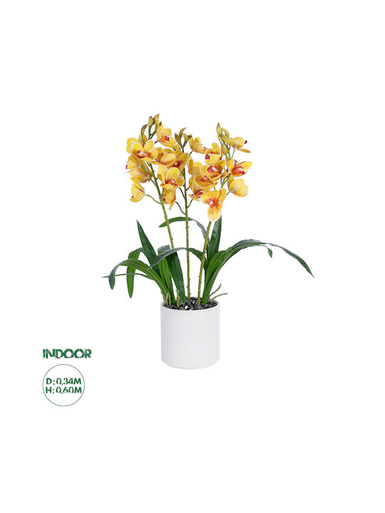 Globostar Künstlicher Garten Gelbe Kirsch-Cumbidium 21401 Dekorative Pflanze Gelbe Cymbidium H60cm