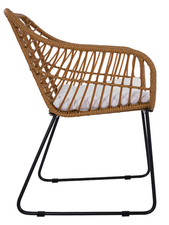 Outdoor-Sessel Rattan Aburius Natural/Black mit Kissen 63x60x83.5εκ.