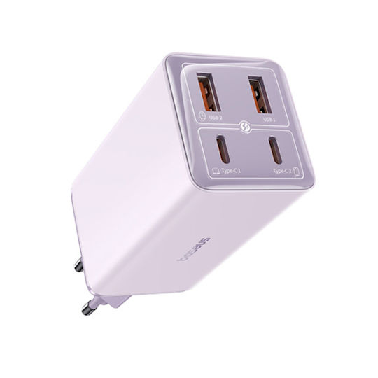 Baseus Ladegerät GaN mit 2 USB-A Anschlüsse und 2 USB-C Anschlüsse und Kabel USB-C - USB-C 100W Lila (P10162705532-00)