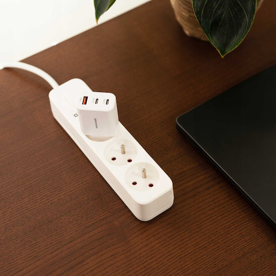 Spacecase Ladegerät ohne Kabel mit 2 USB-A Anschlüsse und USB-C Anschluss 30W Stromlieferung / Schnellaufladung 3.0 Weißs (SC004W)
