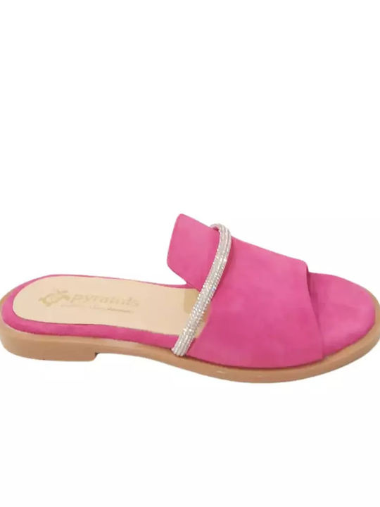 Pyramis Leather Women's Flat Sandals in Fuchsia Color