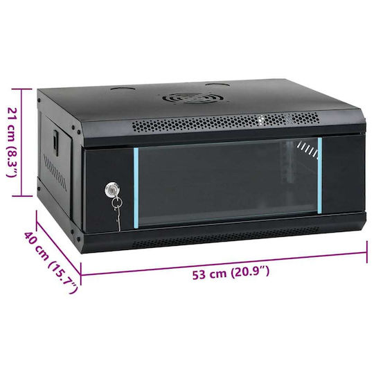 vidaXL Wall Mounted Rack Cabinet 4U 53x40x21cm Black 30256