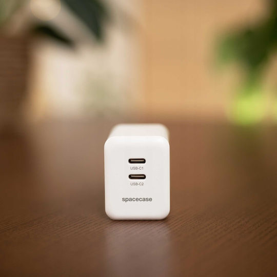 Spacecase Φορτιστής Χωρίς Καλώδιο GaN με 2 Θύρες USB-C 45W Power Delivery / Quick Charge 3.0 Λευκός (121972)