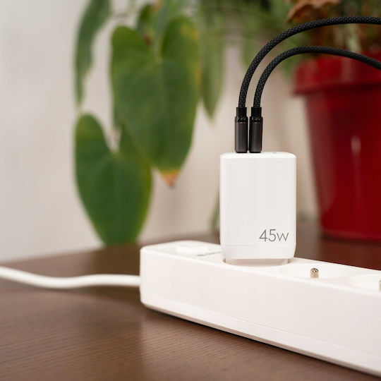 Spacecase Φορτιστής Χωρίς Καλώδιο GaN με 2 Θύρες USB-C 45W Power Delivery / Quick Charge 3.0 Λευκός (121972)