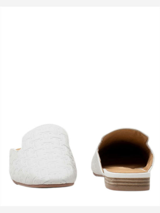 Leather Mules with Heel in White Color