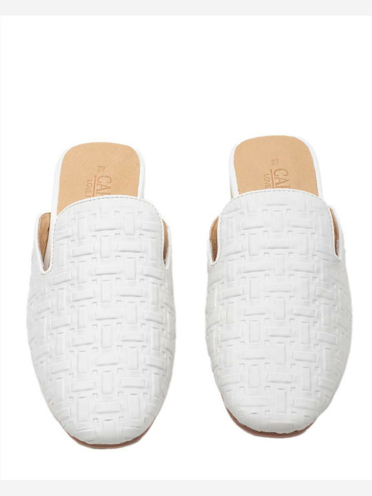 Leather Mules with Heel in White Color