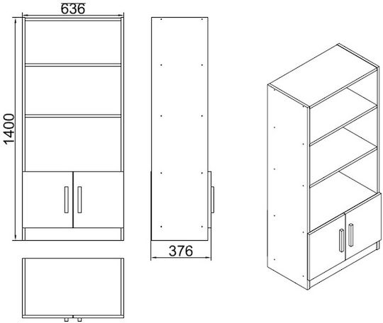 Bookcase Edgware Black 63.6x37.6x140cm