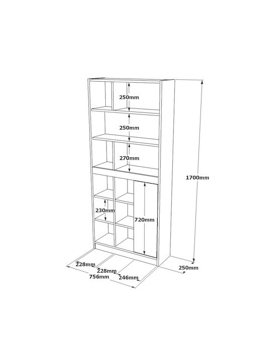 Bibliotecă Berrylands Alb/Natural 75.6x25x170cm