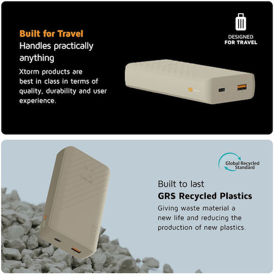 Xtorm Go2 Power Bank 20000mAh 15W με Θύρα USB-A και Θύρα USB-C Clay
