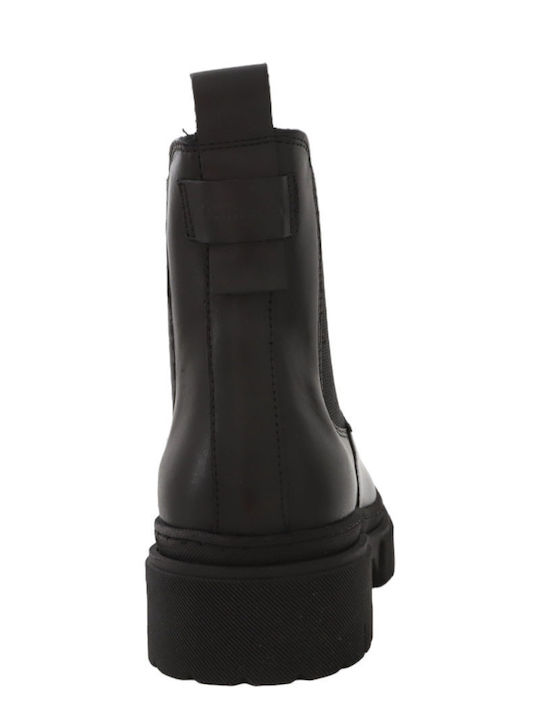 Leder Damen Chelsea Stiefeletten mit mittlerem Absatz Schwarz