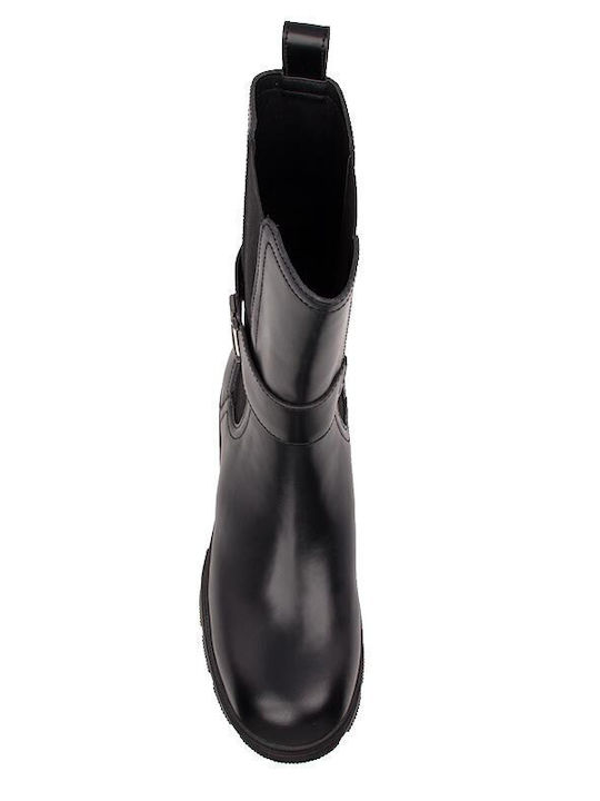Leder Damen Chelsea Stiefeletten mit mittlerem Absatz Schwarz