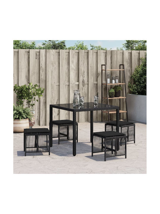 Băncuțe De Grădină Cub Pentru Exterior Rattan Cu Pernă Negre 4 Buc 41x41x36cm