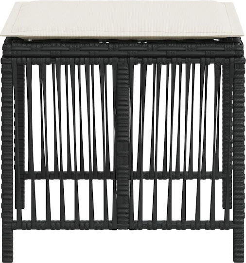 Garden Stool Cube Outdoor Rattan with Cushion Black 4 Pieces 41x41x36cm
