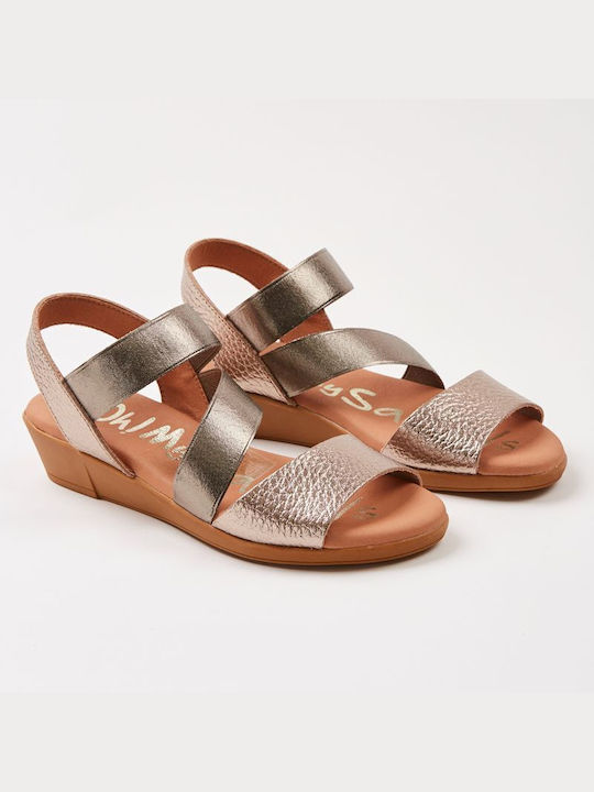 Oh My Sandals Leather Women's Flat Sandals in Gold Color