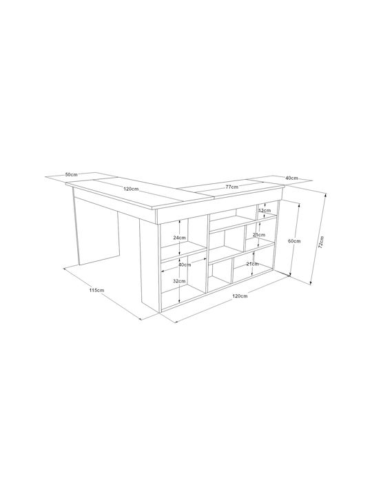 Schreibtisch Cann Holz Pine/anthracite 115x120x72cm