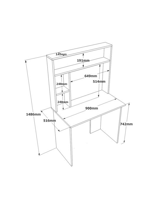 Desk Brompton Wooden Pine/White 90x51.6x148cm