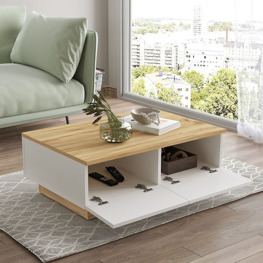Rectangular Central Coffee Table Arnos Wooden White/Natural W90xL60xH31cm