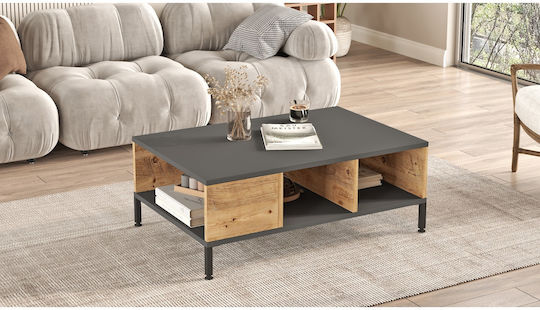 Rectangular Central Coffee Table Angel Made of Solid Pine Wood Anthracite W90xD60xH33cm