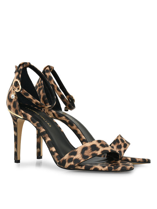 Tsakiris Mallas Synthetic Leather Women's Sandals Leopard with High Heel