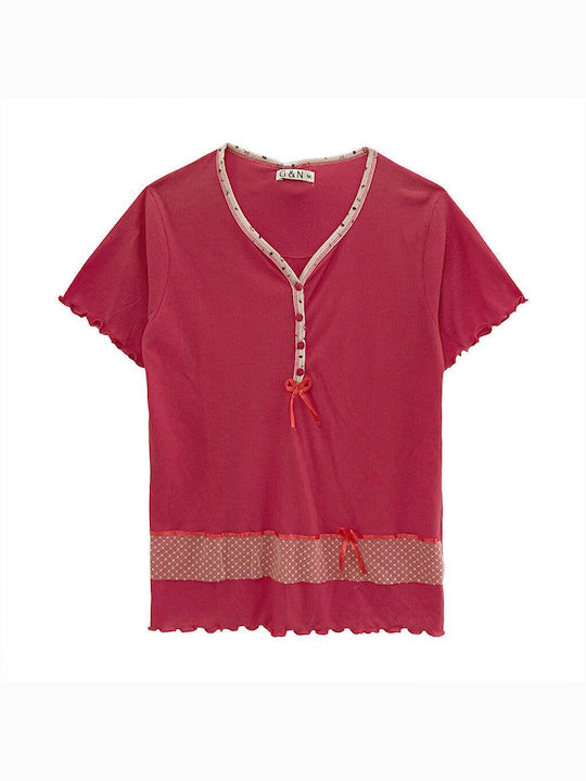 Ustyle Summer Women's Pyjama Set Cotton Red