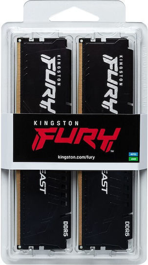 Kingston Fury Beast DDR5 128GB RAM με 4x32GB Modules και Ταχύτητα 5600 για Desktop
