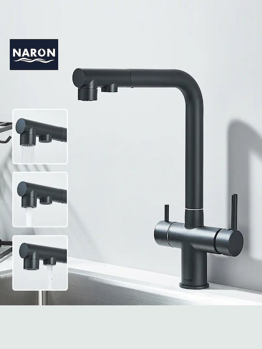 Naron Küchenarmatur Zähler mit Dusche Black Matt