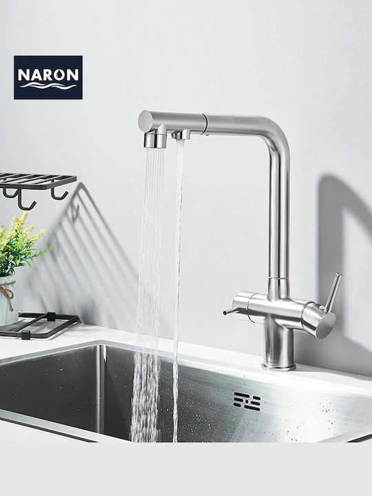 Naron Nr1088 Baterie Chiuvetă Bucătărie Bancă Cu Duș Extractibil Mat Nichel