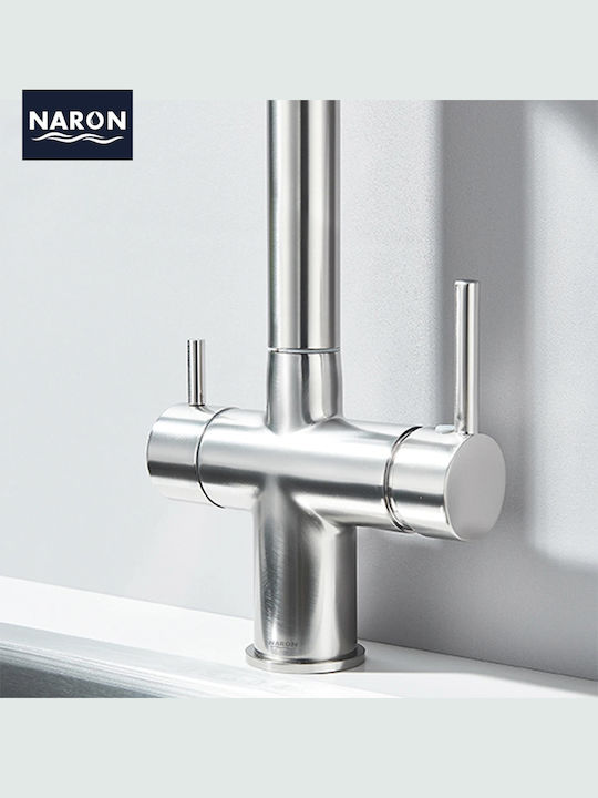 Naron Nr1088 Baterie Chiuvetă Bucătărie Bancă Cu Duș Extractibil Mat Nichel