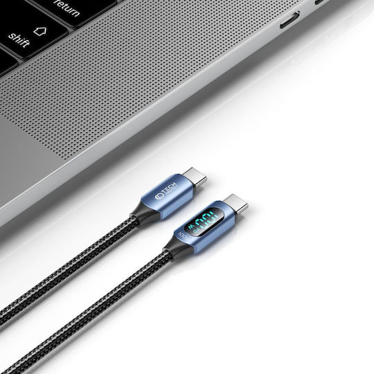 Tech-Protect Ultraboost Плетена / LED USB 2.0 Кабел USB-C мъжки - USB-C мъжки 100W Син 1м