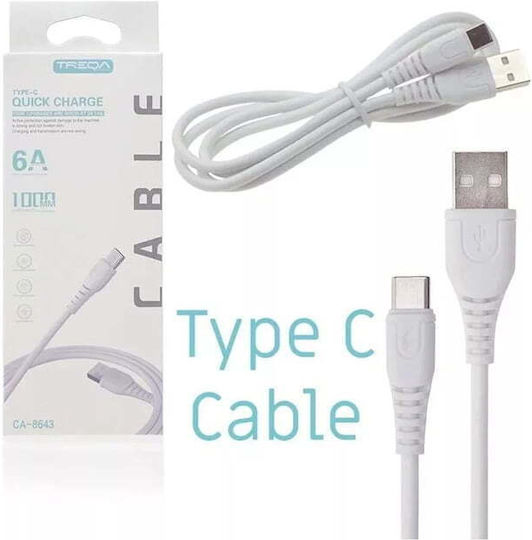 Treqa USB 2.0 Cable USB-C Male - USB-A White 1m CA-8643